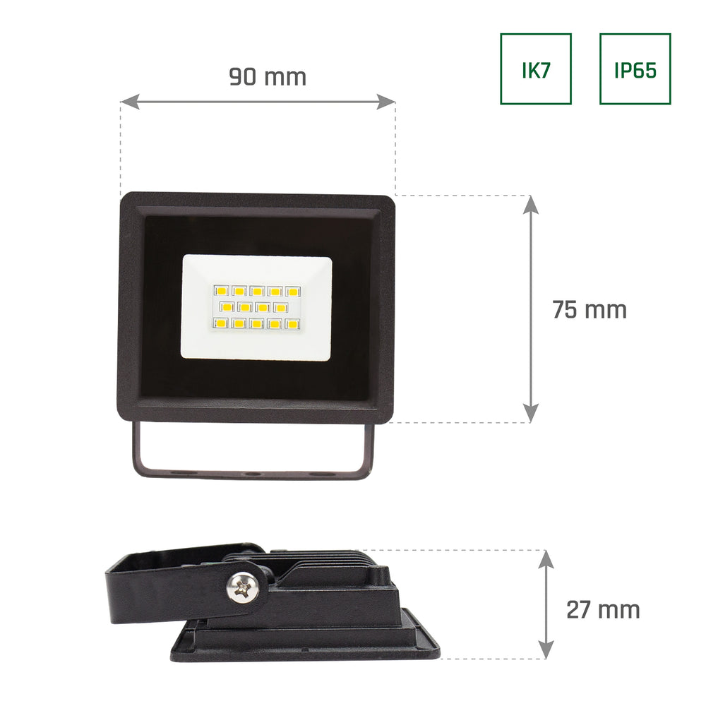 Spectrum NOCTIS LUX 3 LED Strålkastare 10W 6000K 230V IP65 IK07 Svart Utomhus Ytmontering