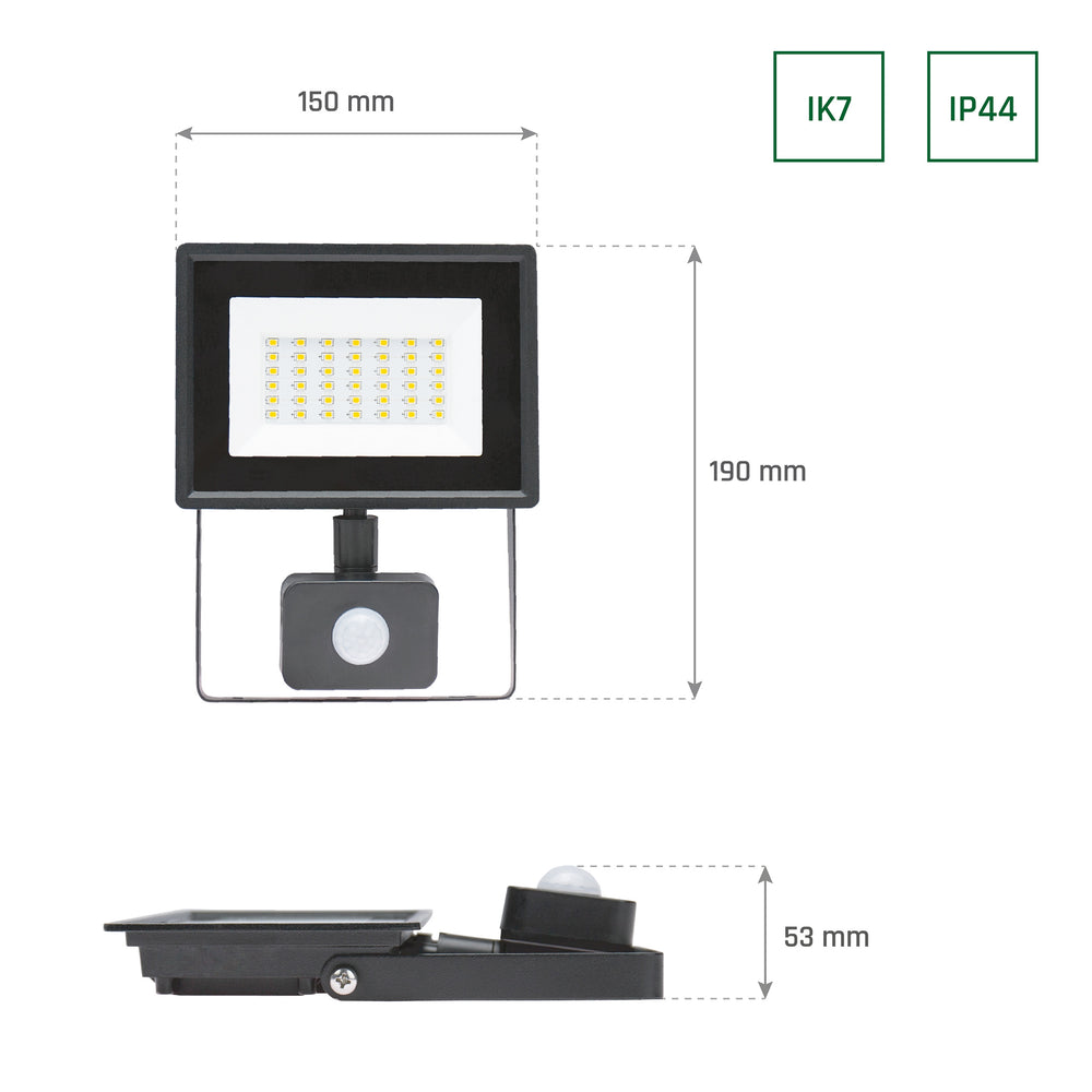 Spectrum NOCTIS LUX 3 LED floodlight 30W 6000K 230V IP44 Black with PIR sensor for outdoor lighting