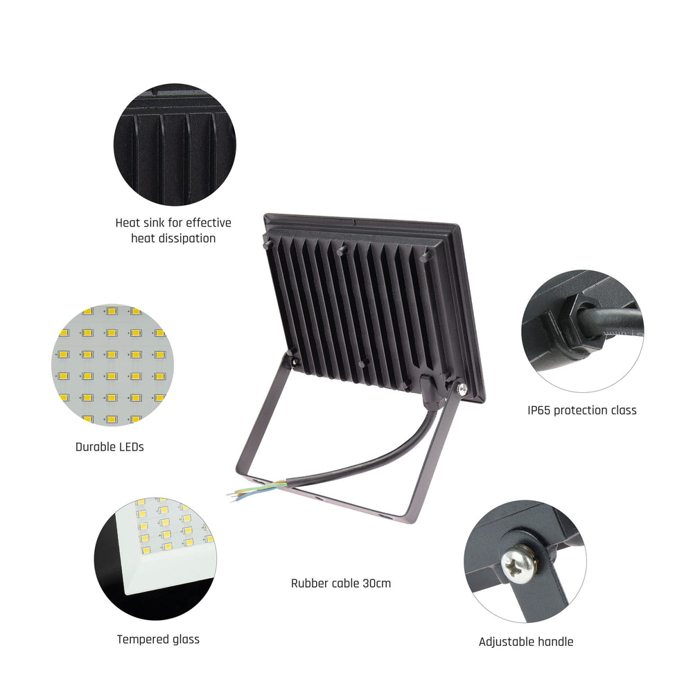Spectrum LED floodlight 50W 4000K 4500 lumens 230V IP65 IK07 Black outdoor lighting