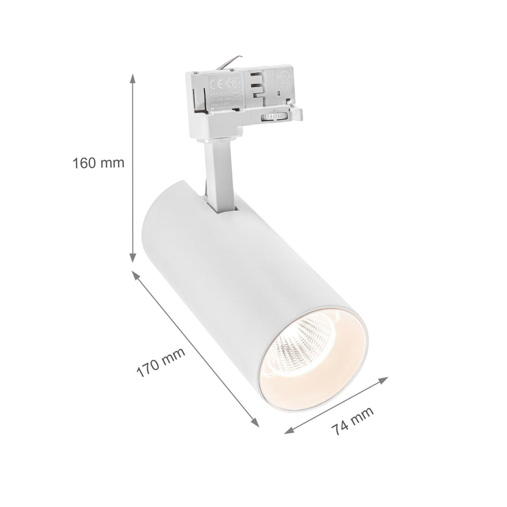 Spectrum Andromeda COB LED 25W varmvit 3000K, 3-fas track spot, 36-60° justerbar, 320 lumen, IP20 inomhus