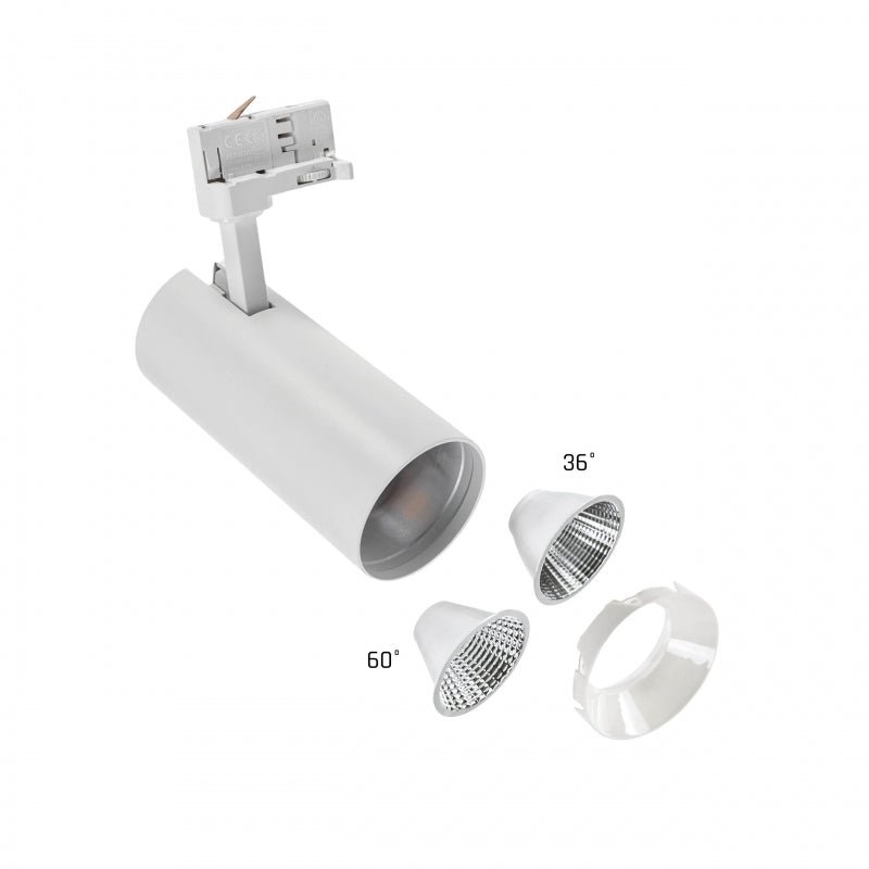 Spectrum Andromeda COB LED 25W varmvit 3000K, 3-fas track spot, 36-60° justerbar, 320 lumen, IP20 inomhus