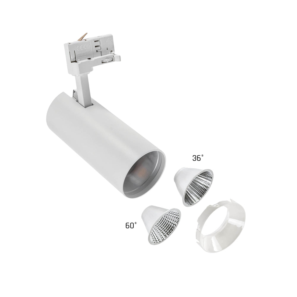 Spectrum Andromeda COB LED 25W varmvit 3000K, 3-fas track spot, 36-60° justerbar, 320 lumen, IP20 inomhus
