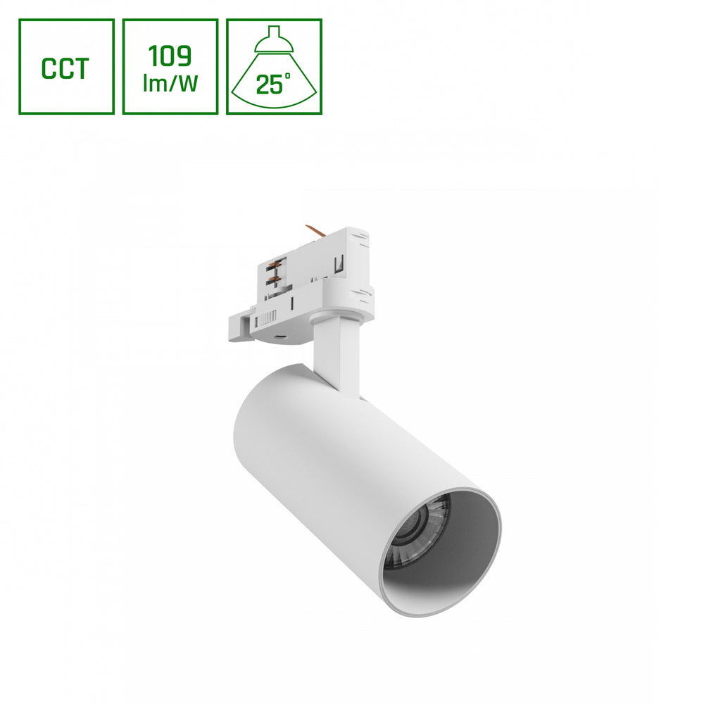 Andromeda prime 3F tracklight white, 16W, 230V, IP20, 6000K, 25 degrees, 1200 lumens, 1-phase mounting set