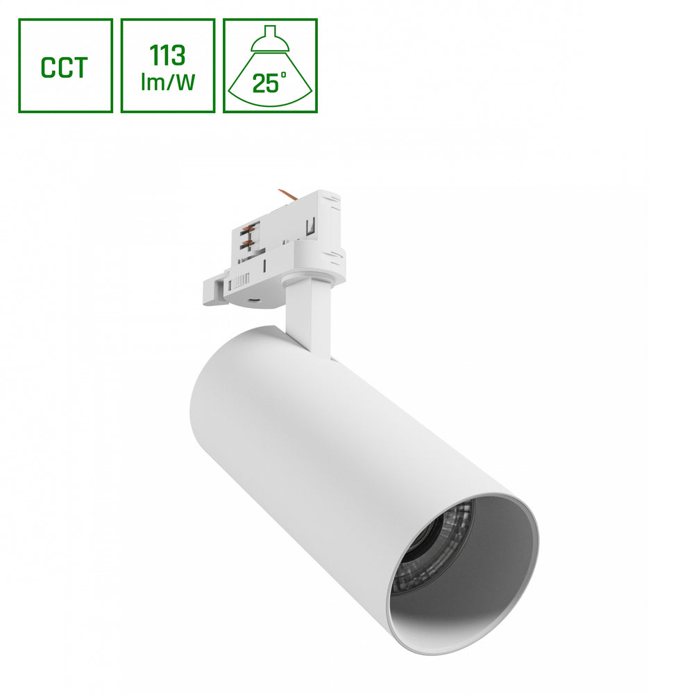 Spectrum andromeda prime spårbelysning 3F CCT 24W vit 6000K 2700 lumen 25 grader inomhusbruk IP20 230V 1-fas monteringssystem
