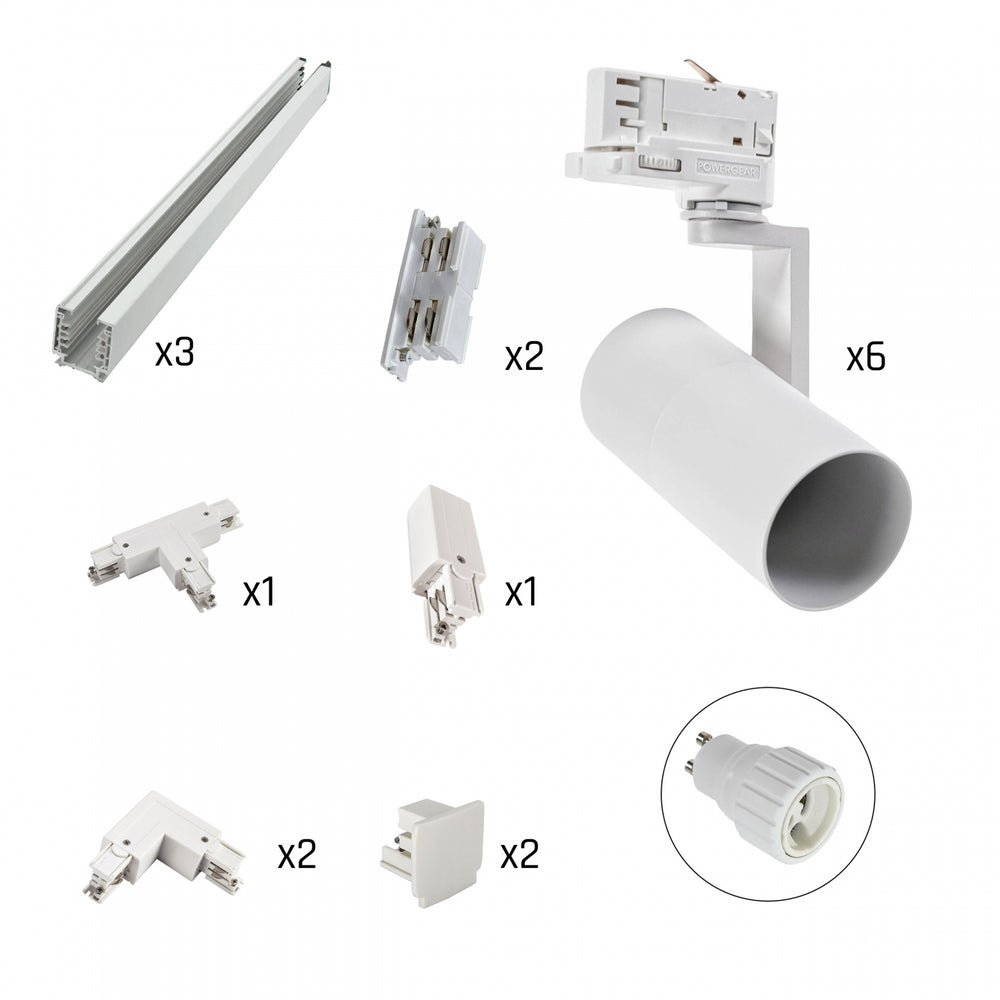 Spectrum Madara Mini LED skensystem 6x spotlights med 3-fas skenor Vit IP20 aluminiumhölje
