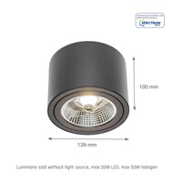Spectrum Chloe AR111 GU10 black LED recessed spotlight 250V, IP20, adjustable, 17000 lumens, aluminum housing