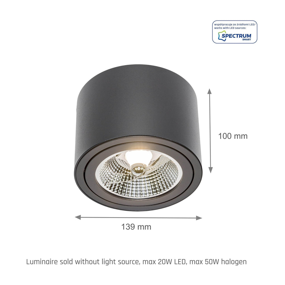 Spectrum Chloe AR111 GU10 black LED recessed spotlight 250V, IP20, adjustable, 17000 lumens, aluminum housing