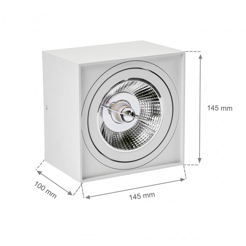 Spectrum CHLOE AR111 GU10 square LED spotlight, IP20, white, aluminum housing, 250V, indoor use, long lifespan