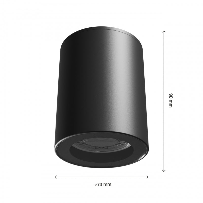Spectrum CHLOE GU10 250V IP44 svart LED downlight, 70x90mm, aluminiumhölje, vattentät, för inomhusbruk, enkel installation