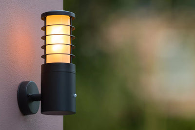 Lucide solid utomhus vägglampa Ø9cm E27 IP54 antracit LED