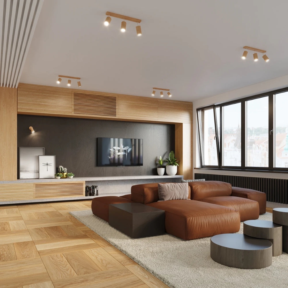 Sollux Lighting BERG 6 LED takspotlight, naturligt trä, IP20, 220-240V, max 50W, CE RoHS