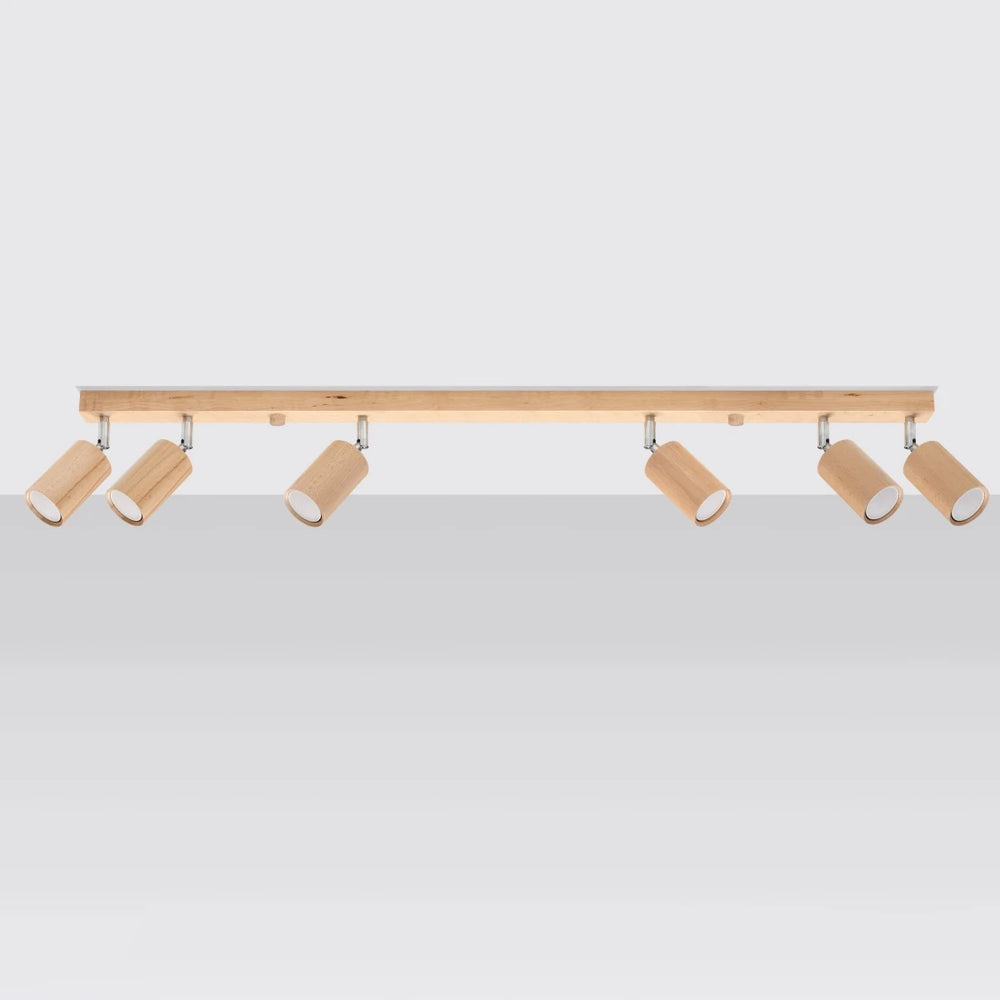 Sollux Lighting BERG 6 LED takspotlight, naturligt trä, IP20, 220-240V, max 50W, CE RoHS