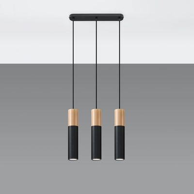 Sollux Lighting Pablo 3 Pendant Lamp, 3xGU10, 230V, IP20, Black and Natural Wood