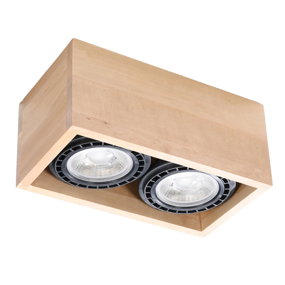 Sollux Lighting QUATRO 2 LED takspot i naturträ, IP20, 220-240V, CRI 80, matt guld aluminium