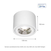 Spectrum CHLOE AR111 GU10 LED Taklampa, Justerbar Rund Vit, Ytmonterad, IP20 20W Max