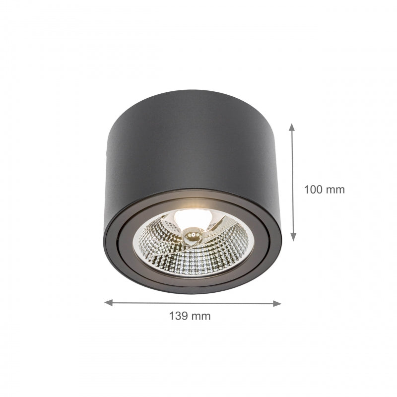 Spectrum CHLOE AR111 GU10 LED taklampa, IP20, rund justerbar svart aluminiumhölje, 20W max 250V