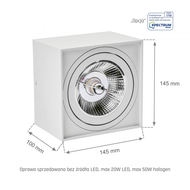 Spectrum CHLOE AR111 GU10 LED utanpåliggande takarmatur, IP20 Vit aluminiumhölje, 20W max 250V