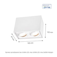 Spectrum CHLOE DUO White Rectangle Adjustable Ceiling Spot Light 2xGU10 Surface Mounted IP20 Indoor