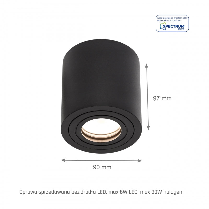 Spectrum CHLOE GU10 Ytmonterad Takarmatur, IP65 Svart Aluminium Rund Kapsling, 250V, Max 6W