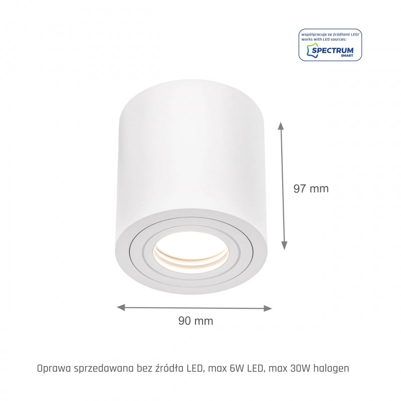 Spectrum CHLOE GU10 ytmonterad takarmatur, Vit, IP65, Aluminium Glas, 250V, 90x97mm