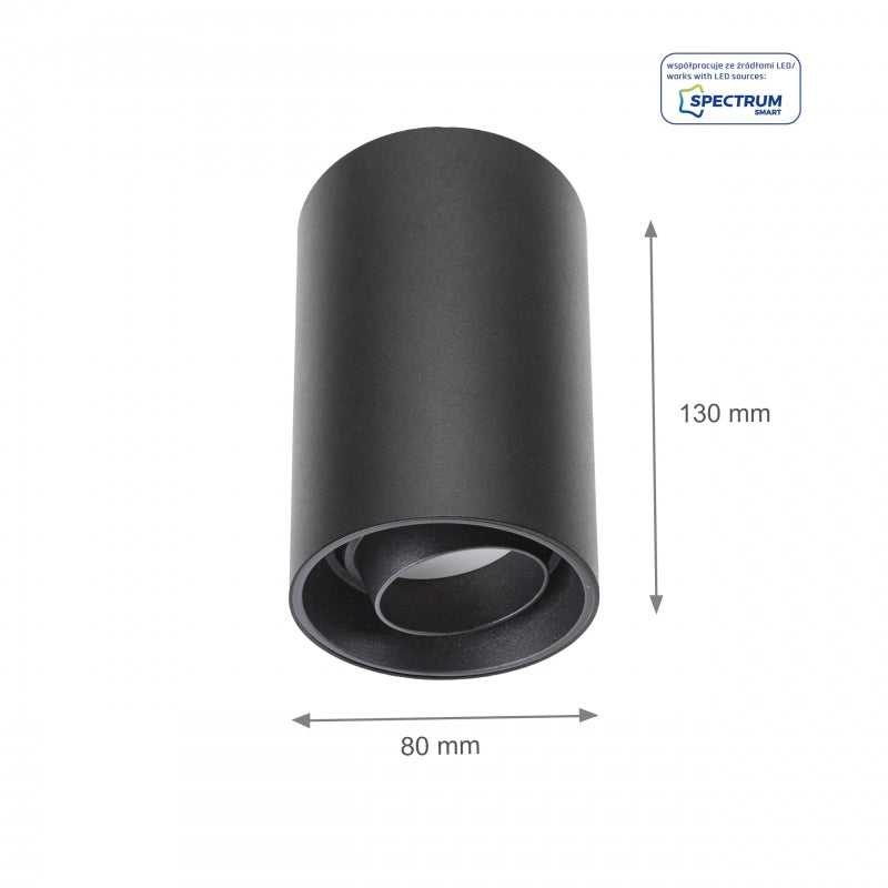 Spectrum CHLOE LED GU10 surface spot light, IP20, 10W max, round Black adjustable ceiling luminaire