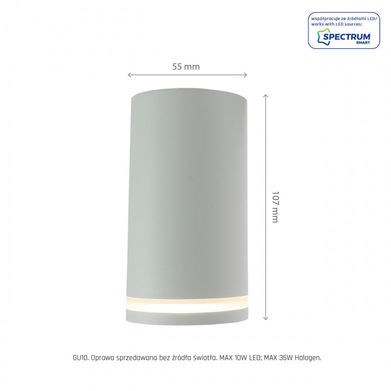 Spectrum CHLOE Mini Ring utanpåliggande GU10 takarmatur 230V IP20 Vit Aluminium Ø55x107mm