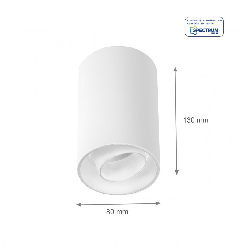 Spectrum CHLOE Spot GU10 LED Ytmonterad Lampa IP20 Vit Justerbar 50° Takmontering 250V Aluminium