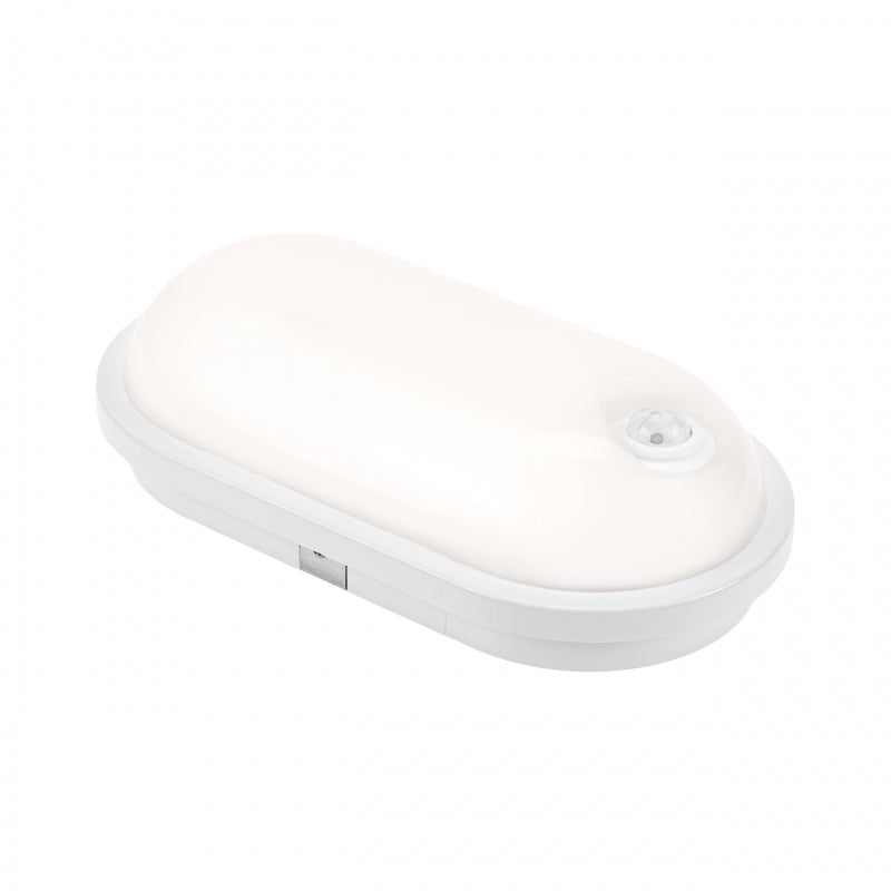 Spectrum LED 20W IP54 230V oval taklampa med PIR-sensor 4000K 2300 lumen Vit hölje