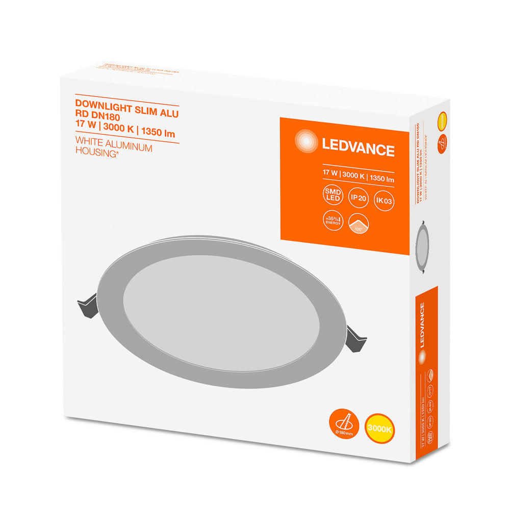Spectrum LED Downlight Value DN180, 17W, 1350 lumen, 3000K Varmvit, 110° spridning, 192mm håltagning