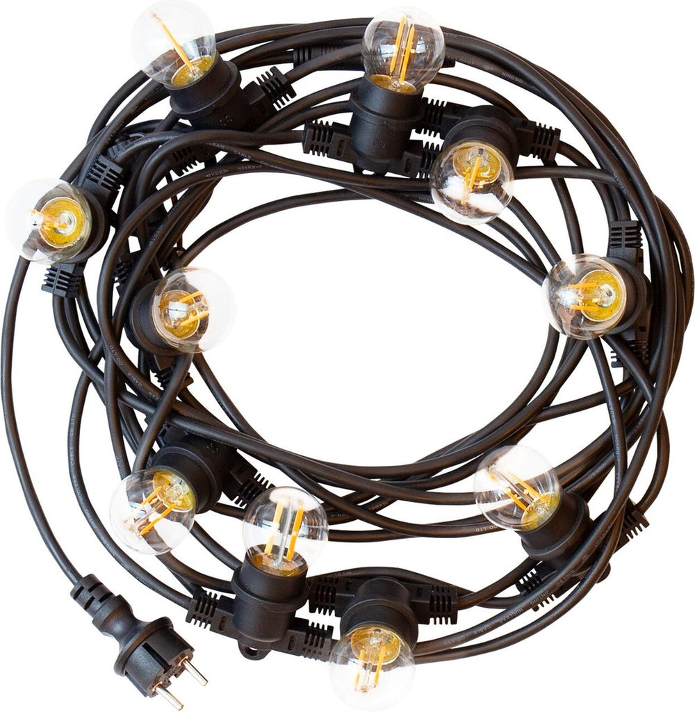Spectrum LED ljusslinga 5m med 10x E27-socklar, dekorativ utomhusbelysning, valfria LED-lampor