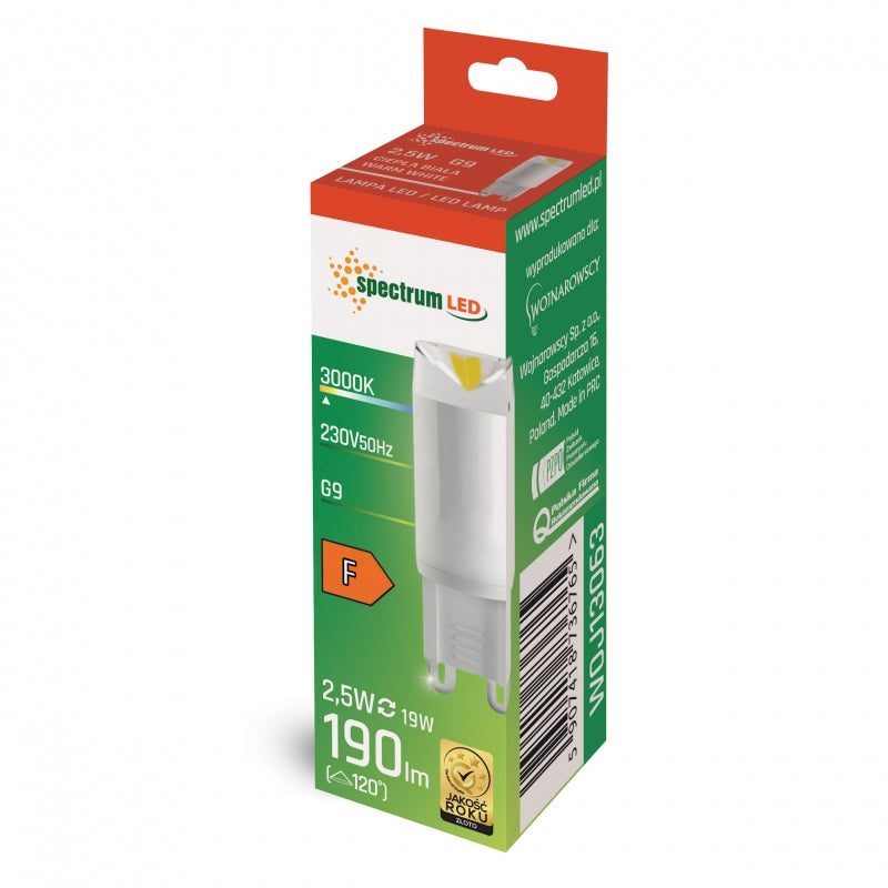 Spectrum LED G9 lampa 230V 2.5W 3000K varmvit 190 lumen ej dimbar keramikhölje