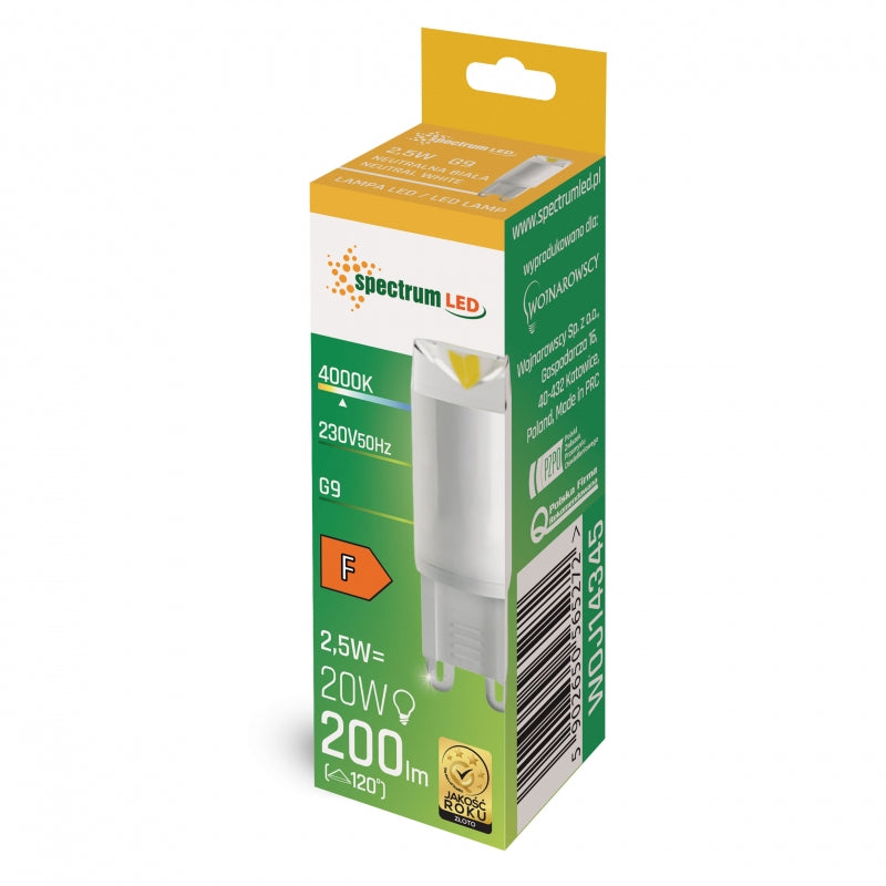 Spectrum LED G9 lampa 230V 2.5W 4000K Neutralvit 200 lumen keramik ej dimbar inomhusbelysning