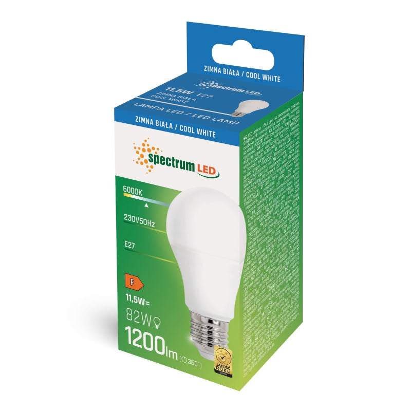 Spectrum LED GLS A60 Lampa E27 230V 11.5W 6000K Kallvit 1200 lumen 220° Icke-dimbar