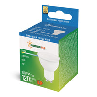 Spectrum LED GU10 lampa 1.5W 230V 6000K Kallvit 120 lumen 120° spridning ej dimbar med mjölkglas