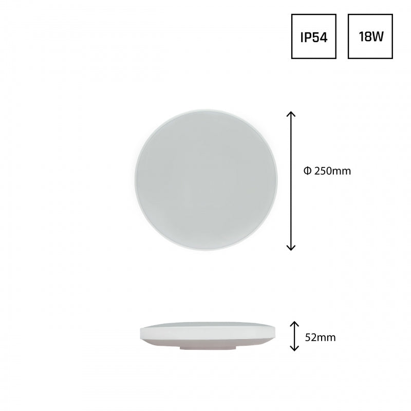 Spectrum LED taklampa för utanpåliggande montering 18W 6000K 230V IP54 2050 lumen Vit Svart rund 250mm