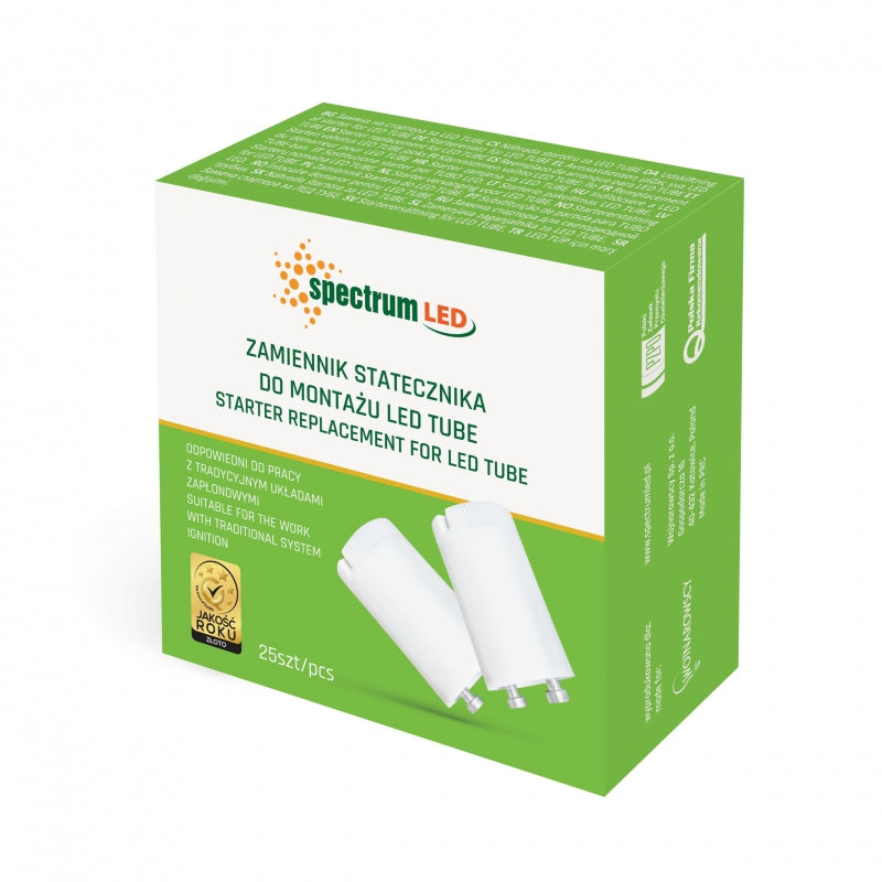 Spectrum LED-rörstartare ensidig matning, Vit, 20mm x 38mm, enkel eftermontering för LED-rörinstallation