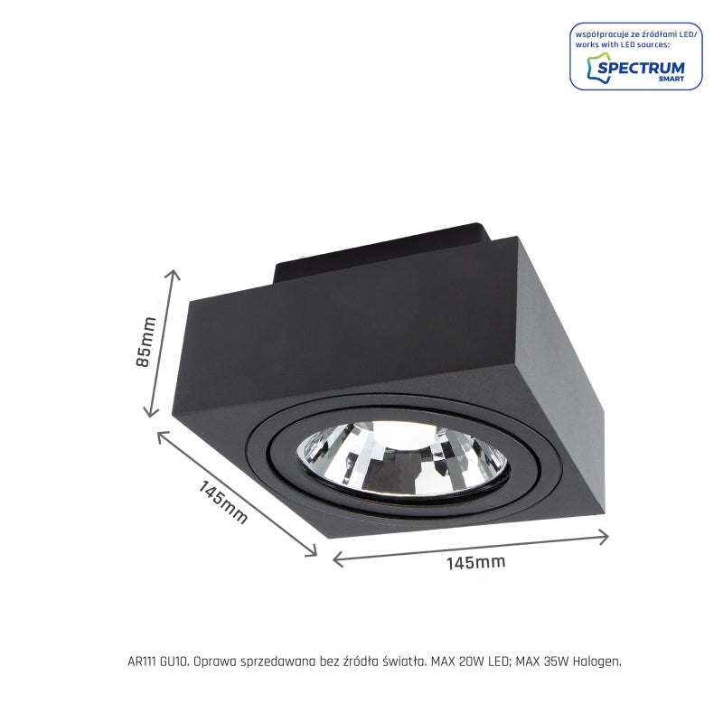 Spectrum MIRORA AR111 GU10 surface-mounted LED spot Black adjustable 20W 250V IP20 145x145x85mm