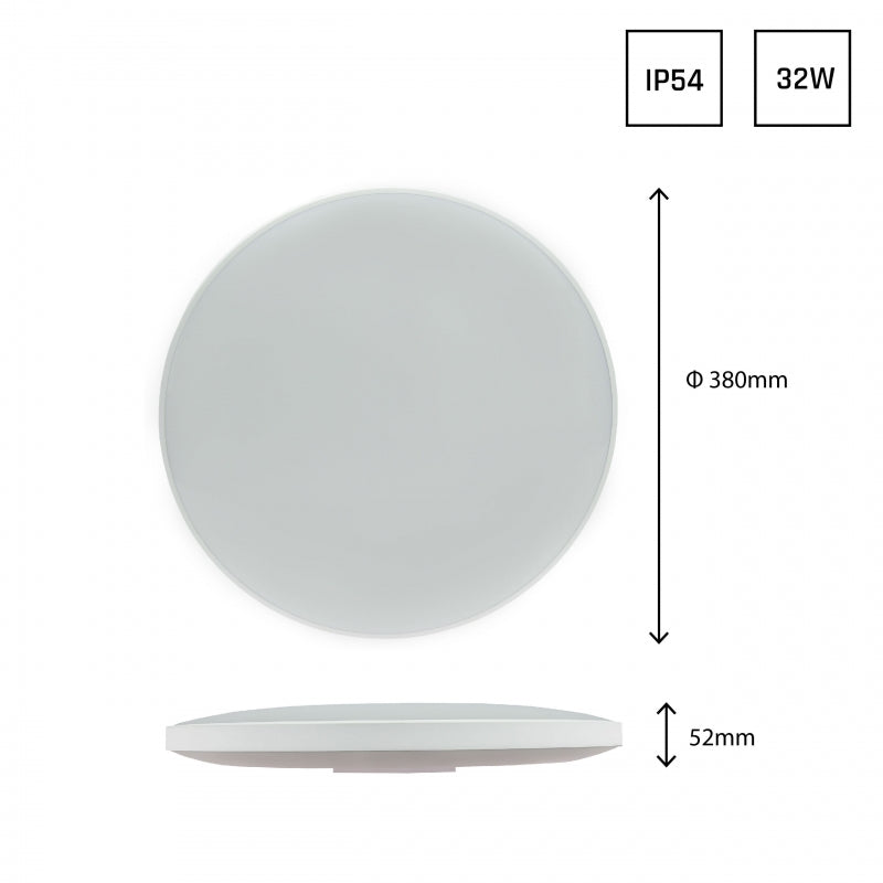 Spectrum NYMPHEA LED taklampa 32W 3000K 2200 lumen IP54 Vit Svart rund 380mm ytmontering