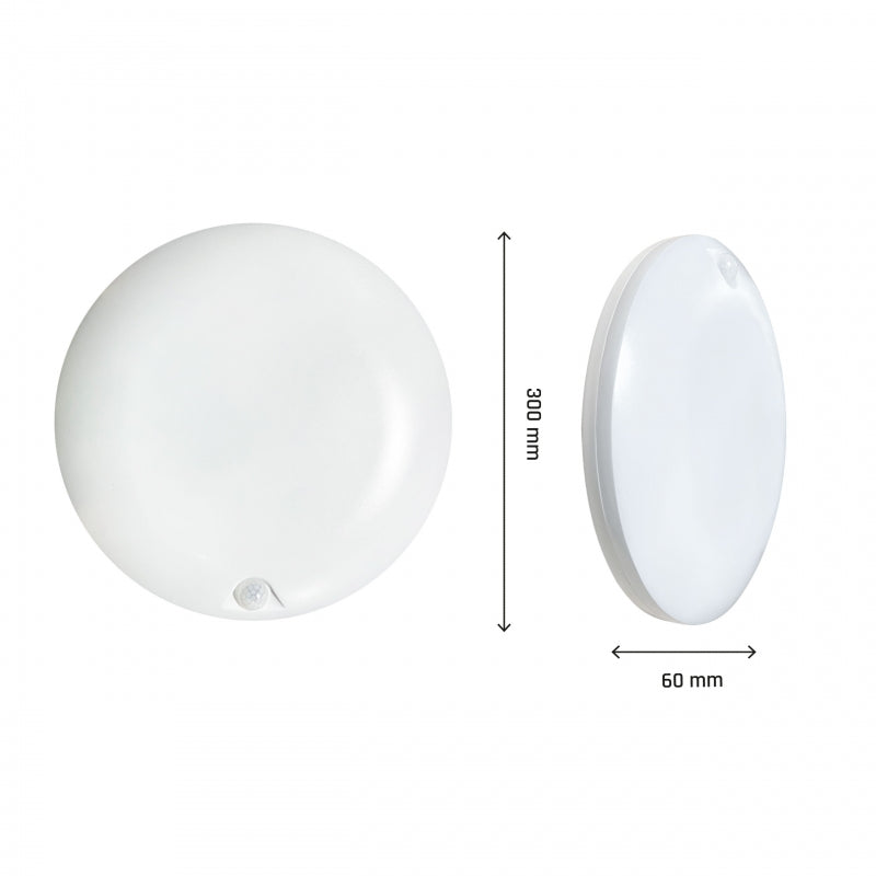 Spectrum NYMPHEA PROXI PIR LED Taklampa 18W 230V 4000K 2200 lumen 120° IP54 Rund Vit Ytmonterad