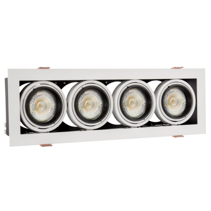 Spectrum infälld LED GU10 x4 ram, 4x10W, 250V, IP20, Vit aluminiumhölje för inomhusbelysning