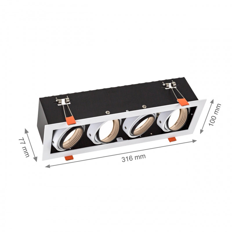 Spectrum infälld LED GU10 x4 ram, 4x10W, 250V, IP20, Vit aluminiumhölje för inomhusbelysning