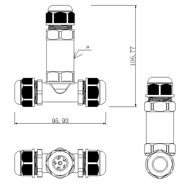 Lcb vattentät kabelkontakt t-split 3 poler 95.93-106.77mm² IP68