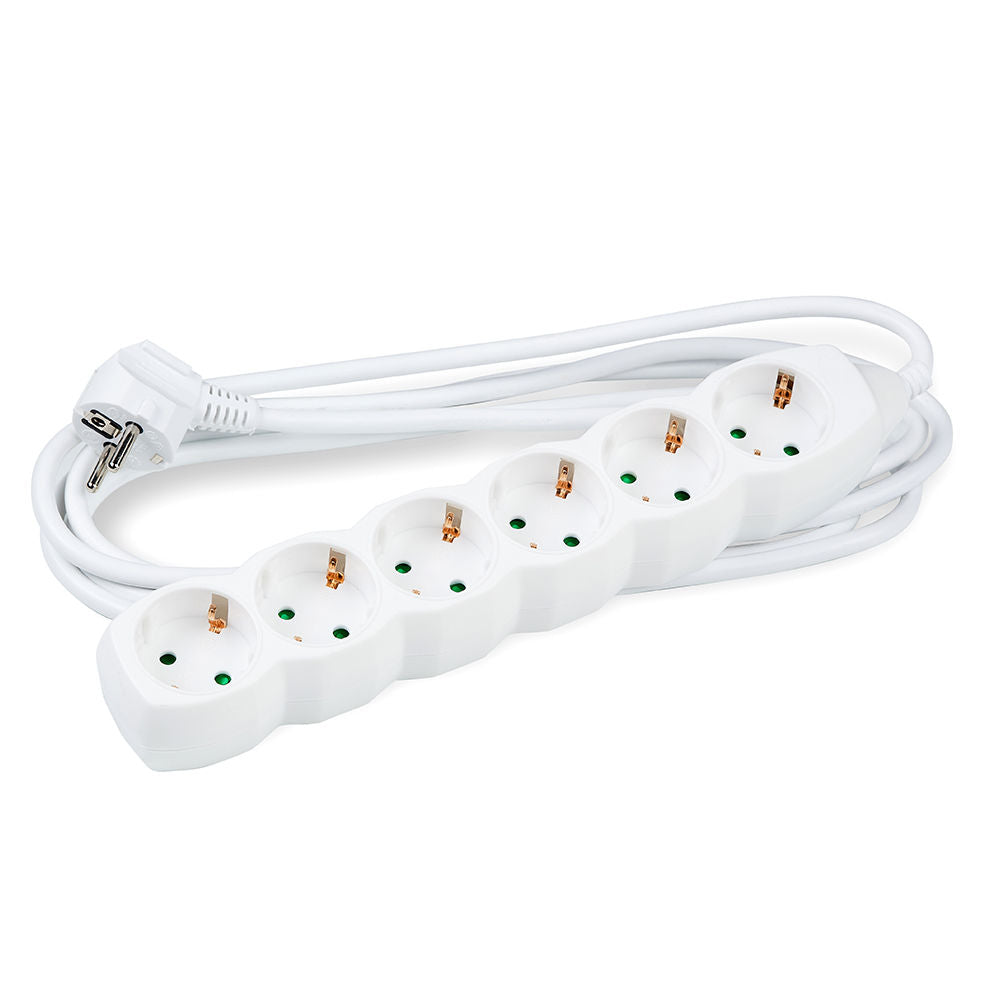 Technik 6-vägs grenuttag Vit, 1,5m kopparkabel 1,5mm², 16A Schuko, 250V max 3500W