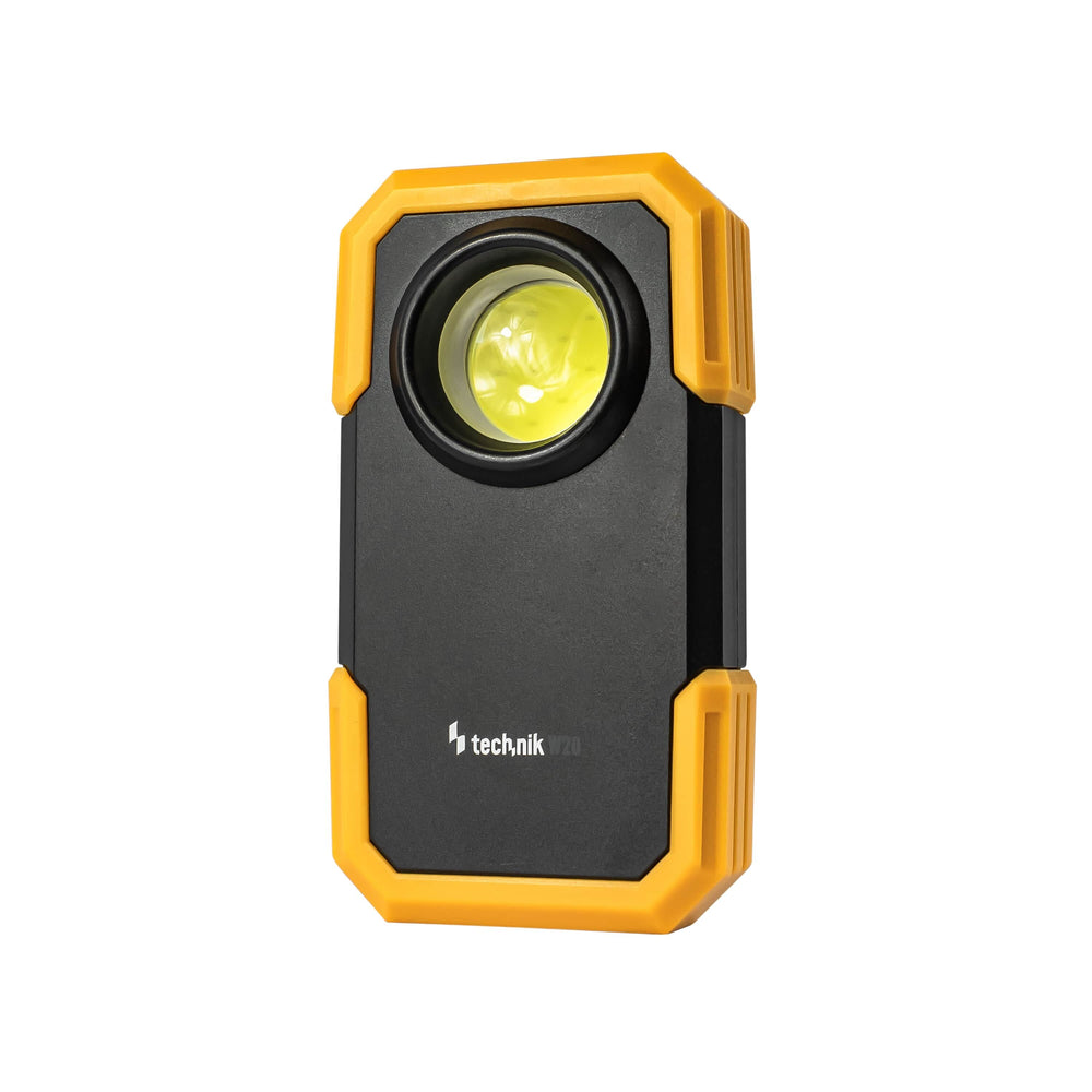 Technik LED ficklampa W20 COB 250 lumen, drivs av 3xAAA, vit plastkropp, IPX2 med magnet och klämma