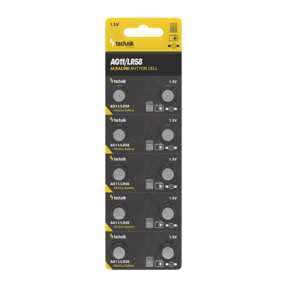 Technik Platinum AG11 LR58 362 1.5V alkaliskt knappcellsbatteri 10-pack för klockor och småelektronik