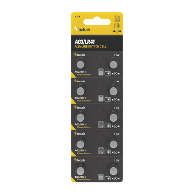 Technik Platinum AG3 LR41 192 392 1.5V Alkalisk knapcellsbatteri 10-pack för klockor och små enheter