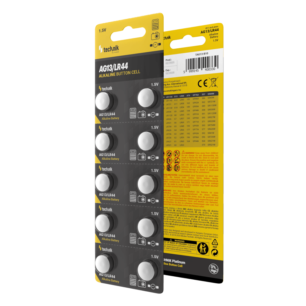 Technik Platinum Alkaline AG13 LR44 A76 357 Button Cell Battery 1.5V 155mAh B10 Pack of 10