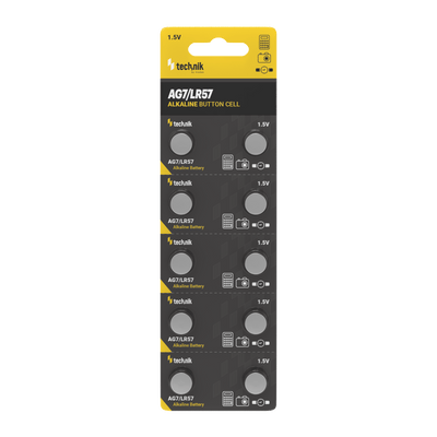 Technik Platinum alkaliskt knappcellsbatteri 1.5V AG7 LR57 371 SR920W, 10-pack pålitligt knappcellsbatteri