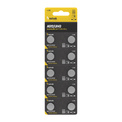 Technik Platinum Alkaline Knappecell AG12 LR43 186 386 1.5V B10 förpackning om 10 för klockor och små enheter