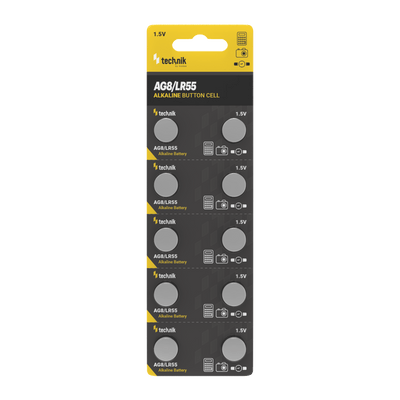 Technik Platinum Alkaline Knapcellsbatteri AG8 LR55 191 391 1.5V B10 förpackning med 10 för klockor och elektronik
